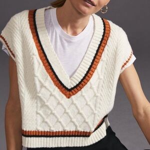 Anthropologie Maeve Willa Cropped Cable-Knit Sweater Vest Ivory Size XL.